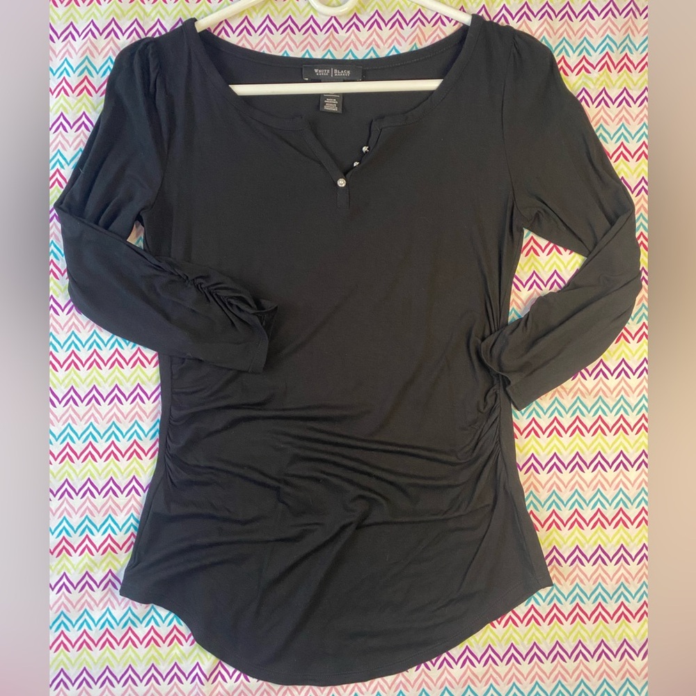 White Black 3 Button Front 3/4 Sleeve Maternity Top Size XS